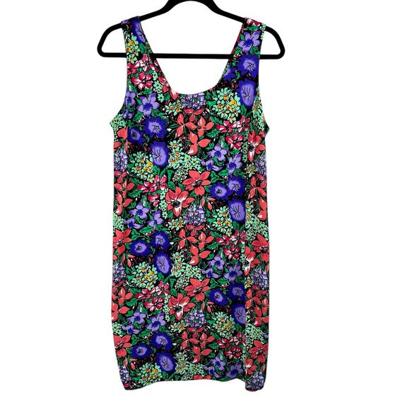 Vintage D.B.Y. Multi Black Purple Floral Sleeveless Mini Shift Dress Junior 13 - Picture 1 of 14